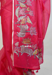 Raspberry Pink with Pichwai - Premium Kota Silk with Hand Painted Kalamkari Applique Work - Best for Office Wear | Hightea Party