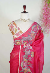 Raspberry Pink with Pichwai - Premium Kota Silk with Hand Painted Kalamkari Applique Work - Best for Office Wear | Hightea Party
