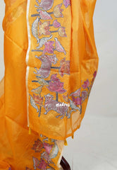 Orangish Yellow with Pichwai - Premium Kota Silk with Hand Painted Kalamkari Applique Work - Best for Office Wear | Hightea Party