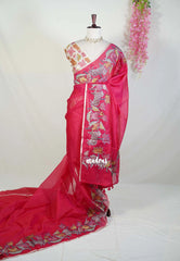 Raspberry Pink with Pichwai - Premium Kota Silk with Hand Painted Kalamkari Applique Work - Best for Office Wear | Hightea Party