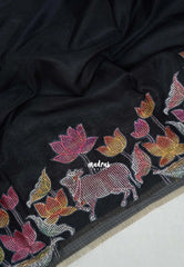 Nightfall Black with Pichwai - Premium Kota Silk with Hand Painted Kalamkari Applique Work - Best for Office Wear | Hightea Party