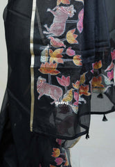 Nightfall Black with Pichwai - Premium Kota Silk with Hand Painted Kalamkari Applique Work - Best for Office Wear | Hightea Party