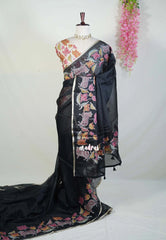 Nightfall Black with Pichwai - Premium Kota Silk with Hand Painted Kalamkari Applique Work - Best for Office Wear | Hightea Party