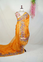 Orangish Yellow with Pichwai - Premium Kota Silk with Hand Painted Kalamkari Applique Work - Best for Office Wear | Hightea Party
