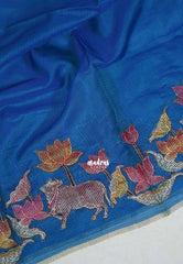 Royal Blue with Pichwai - Premium Kota Silk with Hand Painted Kalamkari Applique Work - Best for Office Wear | Hightea Party
