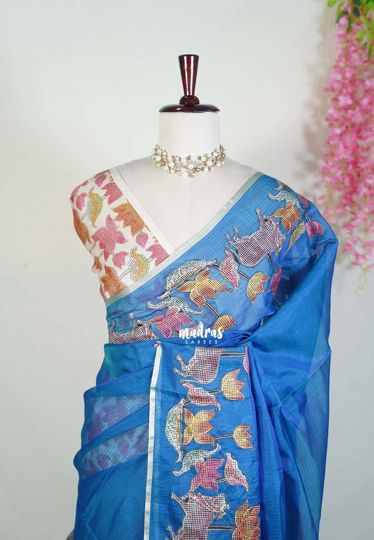 Royal Blue with Pichwai - Premium Kota Silk with Hand Painted Kalamkari Applique Work - Best for Office Wear | Hightea Party
