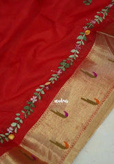 Spicy Red - Shalini - Premium Super Net Saree with Paithani Border Weaving Handstitched Embroidery - Best for Function Wear