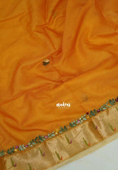 Saffron Yellow - Shalini - Premium Super Net Saree with Paithani Border Weaving Handstitched Embroidery - Best for Function Wear