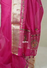Queen's Pink - Shalini - Premium Super Net Saree with Paithani Border Weaving Handstitched Embroidery - Best for Function Wear