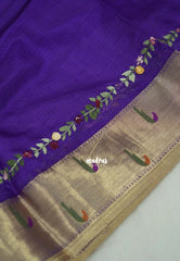 Royal Purple - Shalini - Premium Super Net Saree with Paithani Border Weaving Handstitched Embroidery - Best for Function Wear