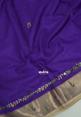 Royal Purple - Shalini - Premium Super Net Saree with Paithani Border Weaving Handstitched Embroidery - Best for Function Wear