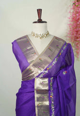 Royal Purple - Shalini - Premium Super Net Saree with Paithani Border Weaving Handstitched Embroidery - Best for Function Wear