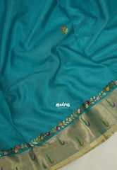 Teal Blue - Shalini - Premium Super Net Saree with Paithani Border Weaving Handstitched Embroidery - Best for Function Wear