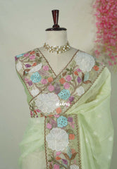 Creamy Pista Green - Shalini - Premium Super Net Saree with Embroidery and Organza Embroidery Border - Best for Office Wear / Hightea party