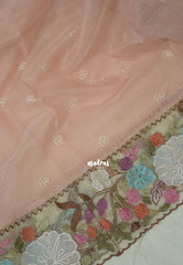 Creamy Blush Peach - Shalini - Premium Super Net Saree with Embroidery and Organza Embroidery Border - Best for Office Wear / Hightea party