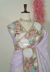 Creamy Lilac - Shalini - Premium Super Net Saree with Embroidery and Organza Embroidery Border - Best for Office Wear / Hightea party