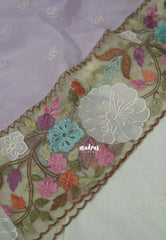 Creamy Lilac - Shalini - Premium Super Net Saree with Embroidery and Organza Embroidery Border - Best for Office Wear / Hightea party