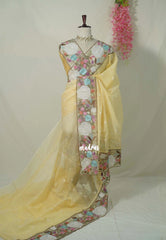 Creamy Butter Yellow - Shalini - Premium Super Net Saree with Embroidery and Organza Embroidery Border - Best for Office Wear / Hightea party