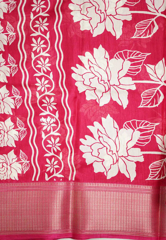 Vasundra printed silk Lotus print - Rani pink