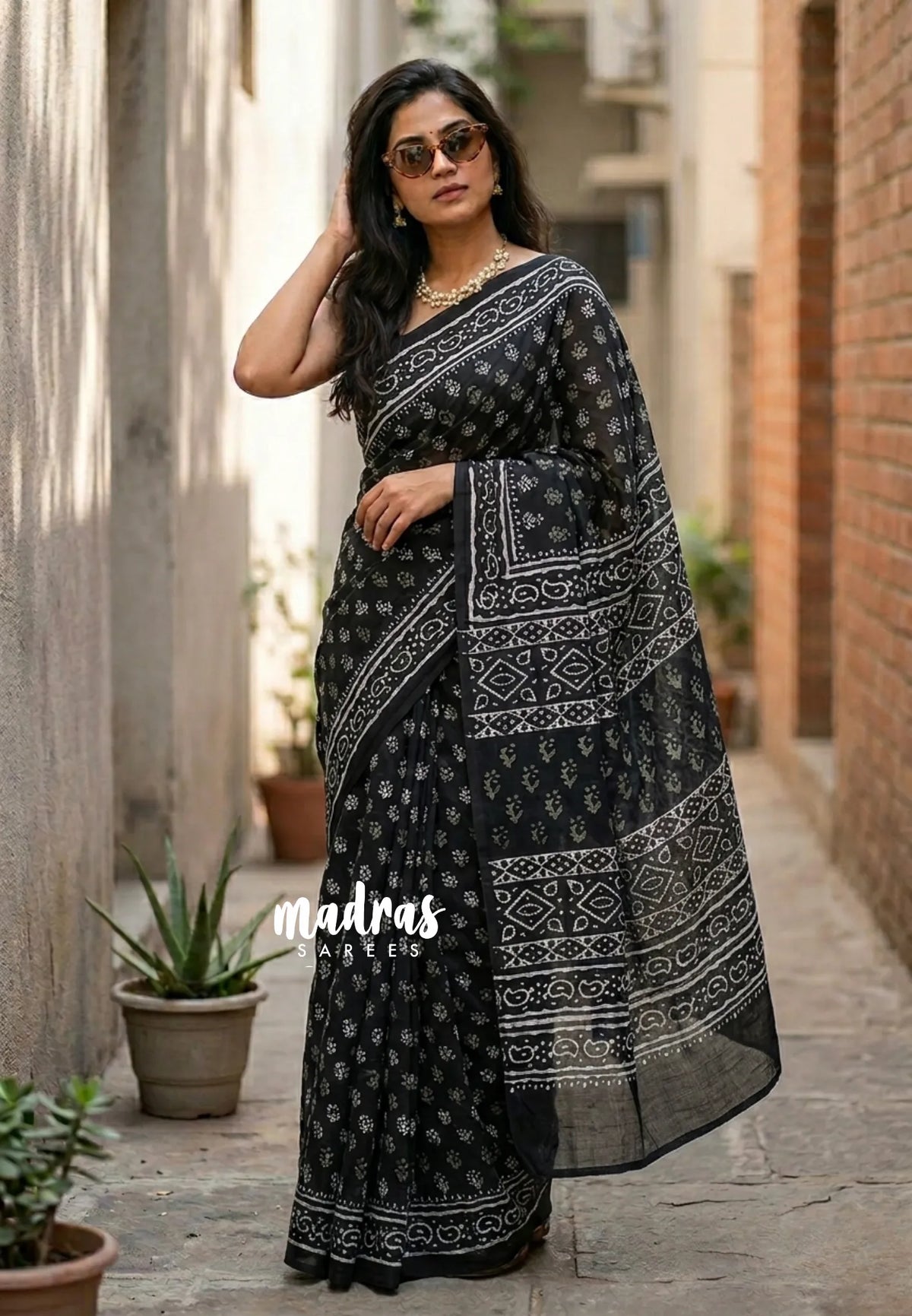 Midnight Black - Pure Mul Cotton Saree with Jaipur Prints - Perfect for Office Wear | Casual Wear