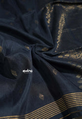 Charcoal Black - Kumudavalli - Pure Jute Silk Saree Lines Weaving Border with Buttas - Perfect for Wedding Functions