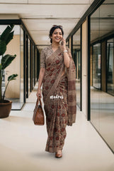 Sandal Beige - Pure Kota Doriya with Bagru Printed Saree - Perfect for Office Wear | Casual Wear | Summer Wear
