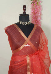 Classic Red - Handloom Pure Musliln Silk Saree with Sequence Weaving in the Body - With Silk Mark Certificate