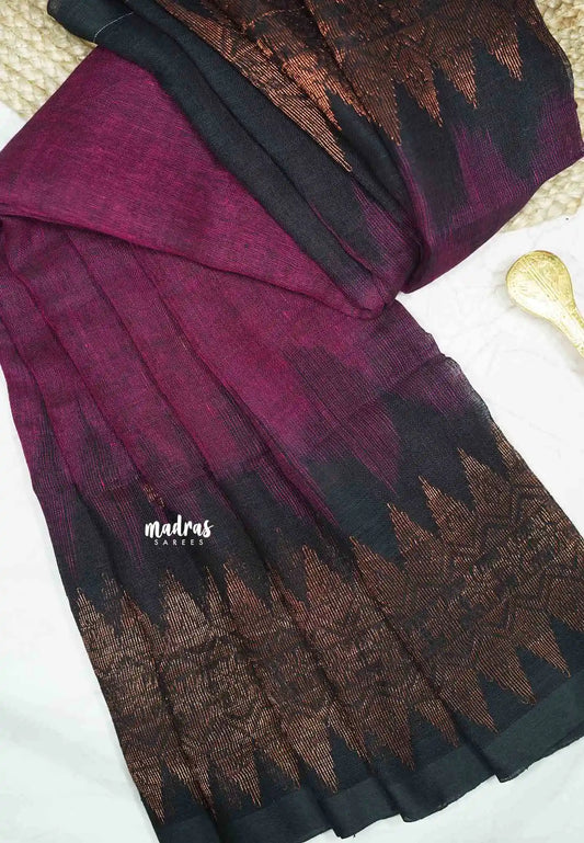 Thoolika - Organic linen hand woven Jamdani ikkat weaving - Magenta pink