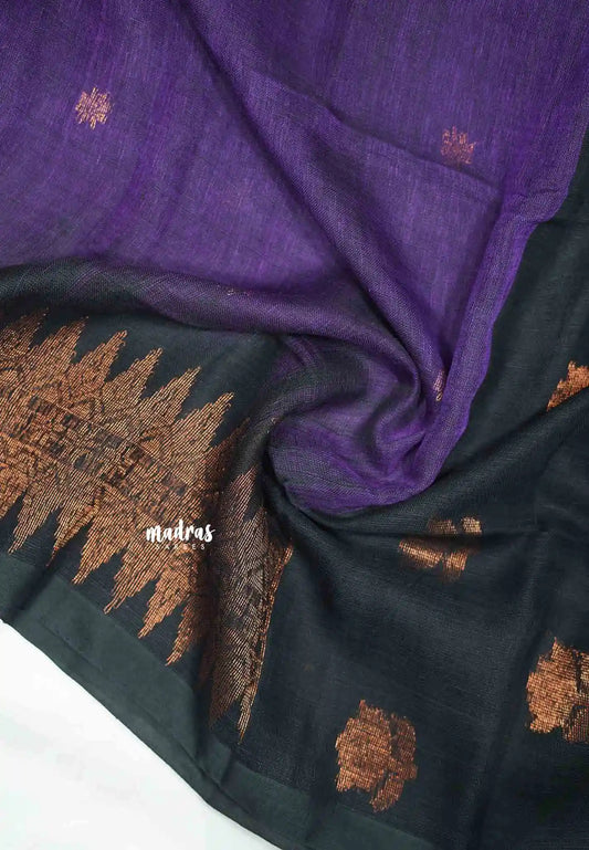 Thoolika - Organic linen hand woven Jamdani ikkat weaving - Violet purple