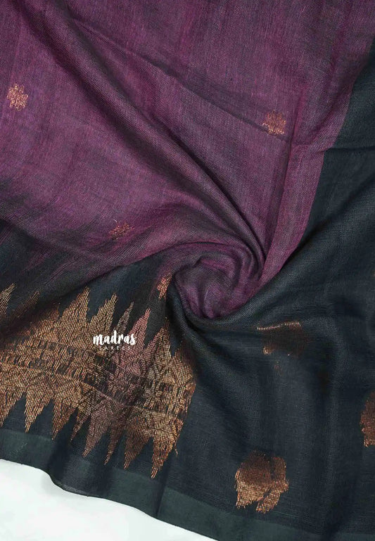 Thoolika - Organic linen hand woven Jamdani ikkat weaving - Onion pink