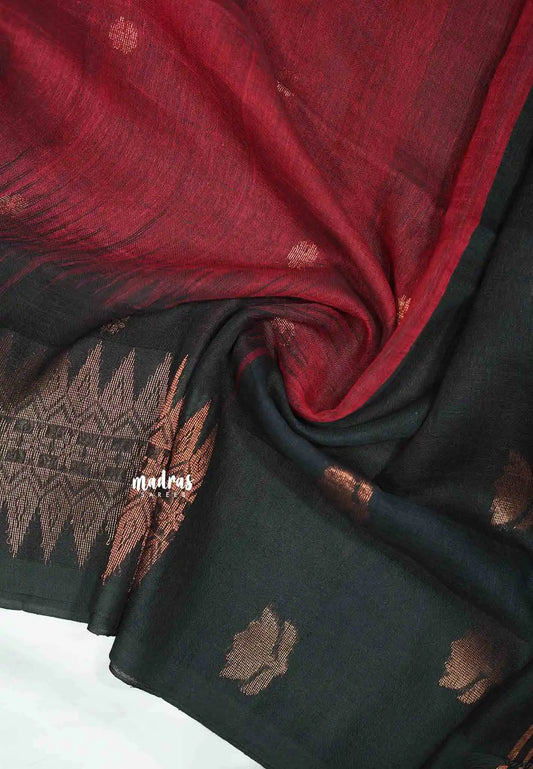 Thoolika - Organic linen hand woven Jamdani ikkat weaving - Red