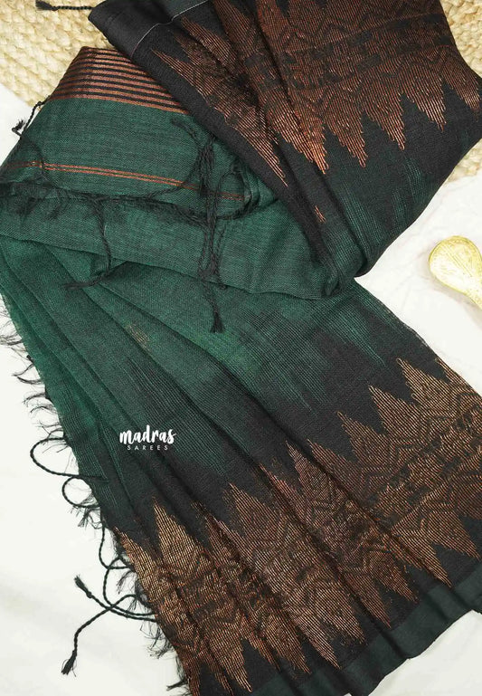 Thoolika - Organic linen hand woven Jamdani ikkat weaving - Green