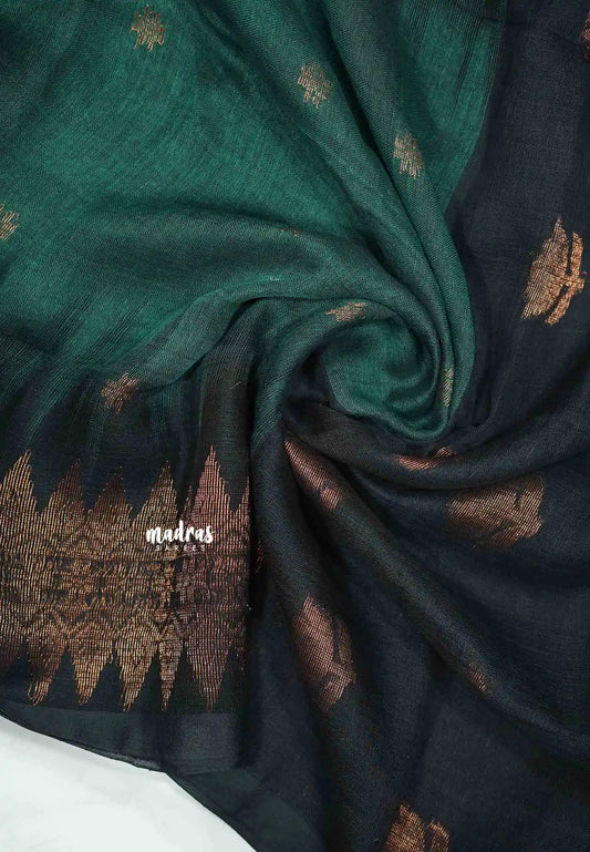 Thoolika - Organic linen hand woven Jamdani ikkat weaving - Green