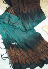 Thoolika - Organic linen hand woven Jamdani ikkat weaving - Turquoise blue