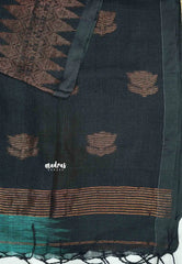 Thoolika - Organic linen hand woven Jamdani ikkat weaving - Turquoise blue