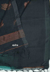 Thoolika - Organic linen hand woven Jamdani ikkat weaving - Turquoise blue