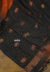 Burnt Copper - Thoolika - Organic linen hand woven Jamdani ikkat weaving - Perfect for Office Wear