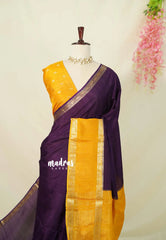Plum Purple with Yellow - Viscose Georgette Saree with Rettapetta Border - Best for Functions Wear
