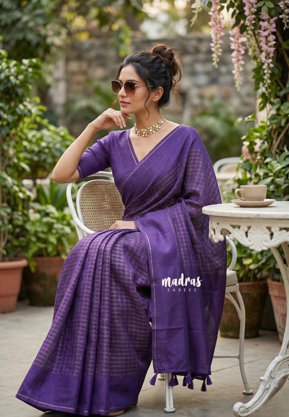 Royal Purple - Jute Tussar Silk Saree Kattam in Body with Plain Border - Perfect for Festive Wear