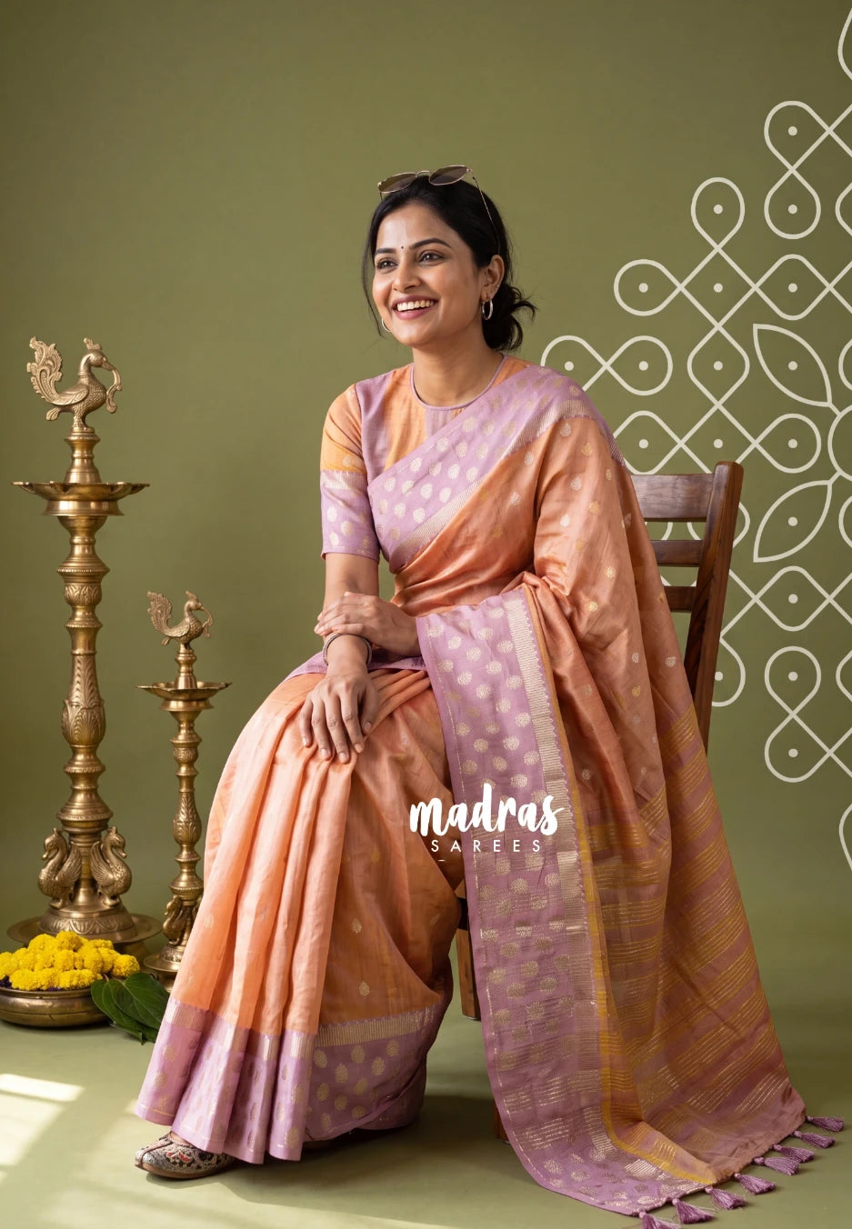 Dual Shade Peach And Lilac - Raaga - Semi tussar with Zari Border and 1000 Buttas - Best for Wedding Functions