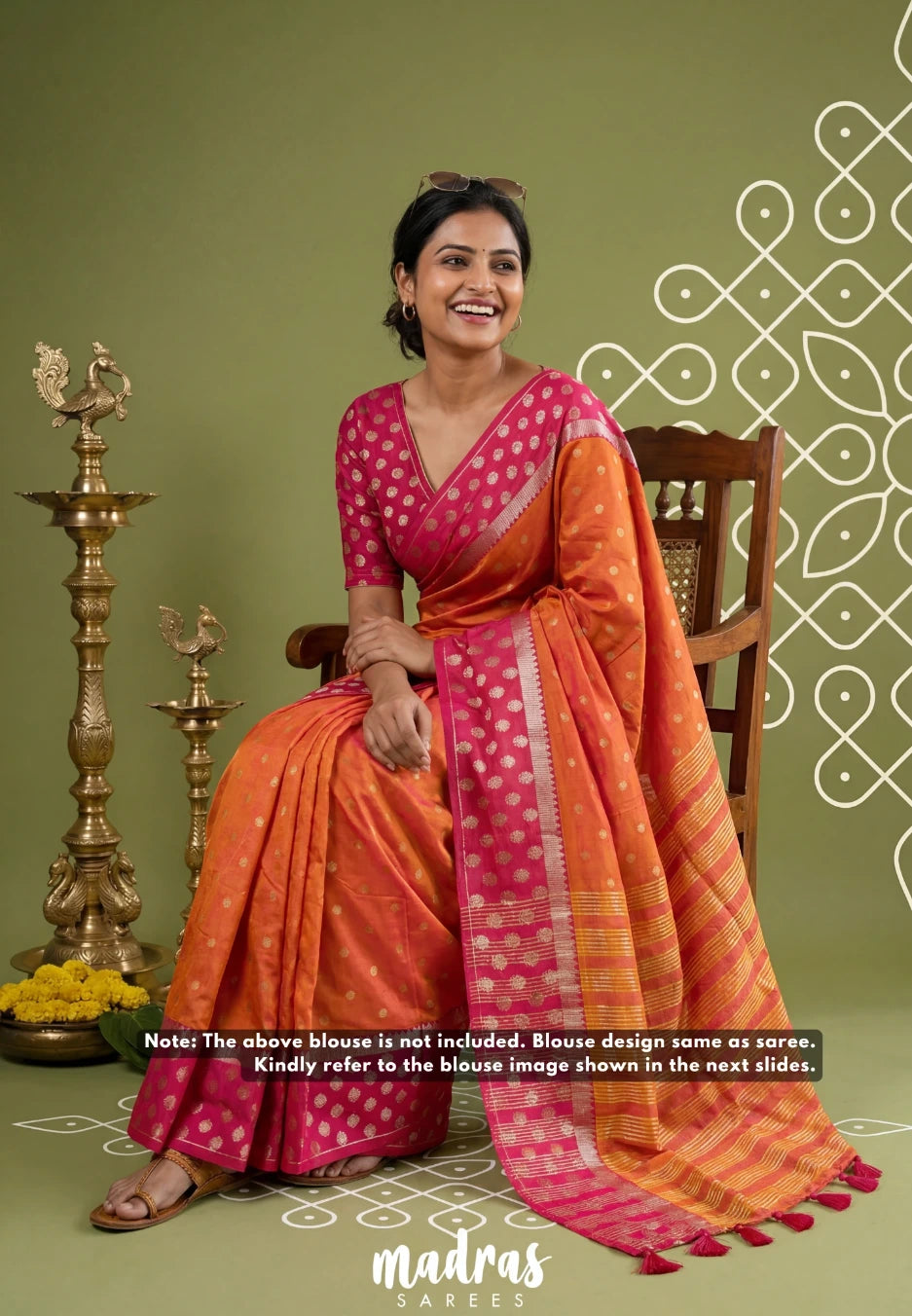 Dual Shade Orange and Red - Raaga - Semi tussar with Zari Border and 1000 Buttas - Best for Wedding Functions
