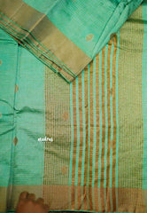 Raaga - Lightweight Semi tussar leaf motif with kantha stich weaving  - Teal blue