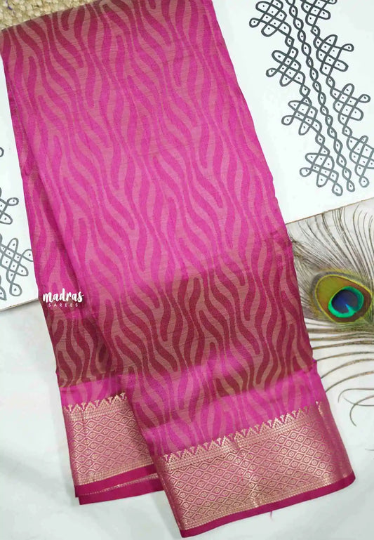 Raaga - Lightweight Semi tussar self weaving body bavanji border - Magenta pink