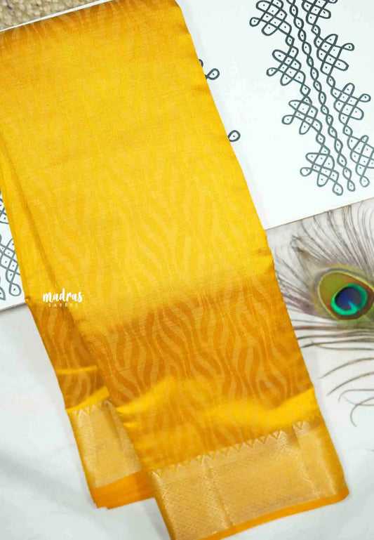 Raaga - Lightweight Semi tussar self weaving body bavanji border - Golden yellow