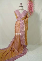 Dual Shade Peach And Lilac - Raaga - Semi tussar with Zari Border and 1000 Buttas - Best for Wedding Functions