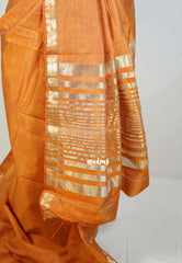 Brownish Orange - Raaga - Lightweight Semi tussar saree wtih leaf border
