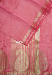 Dual Shade Peach Pink - Raaga - Lightweight Semi tussar saree with Mango border - Best for Small Functions