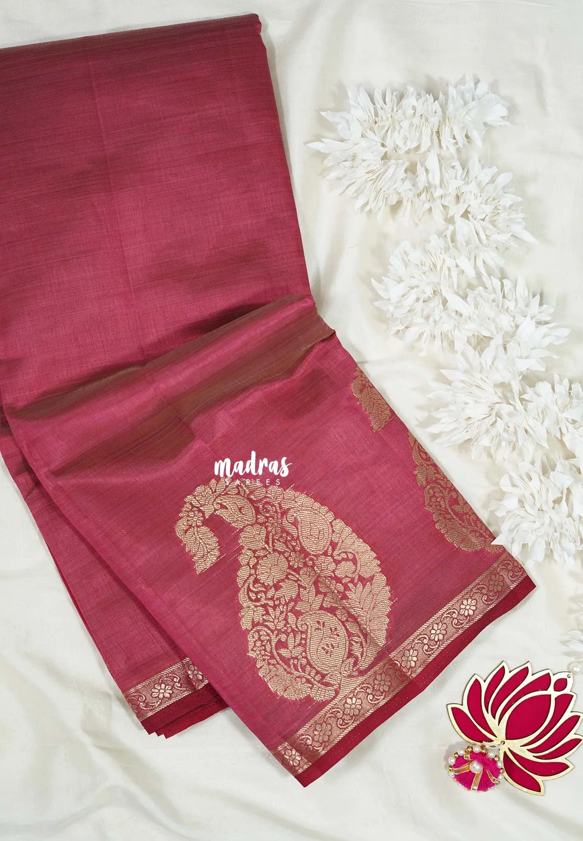 Dual Shade French Wine - Raaga - Lightweight Semi Tussar Saree with Mango Border - Best for Small Functions