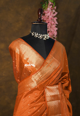 Rich Burnt Orange - Raaga premium semi tussar zari border with buttas - Perfect for Festive Wear