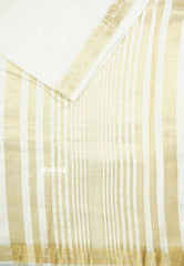 Cream white - Lightweight Semi tussar saree wtih leaf border - Raaga